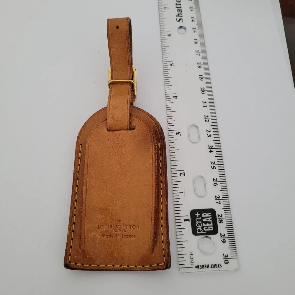 Louis Vuitton Vachetta Leather Luggage Tag Tan Brown Gold Buckle Made in France